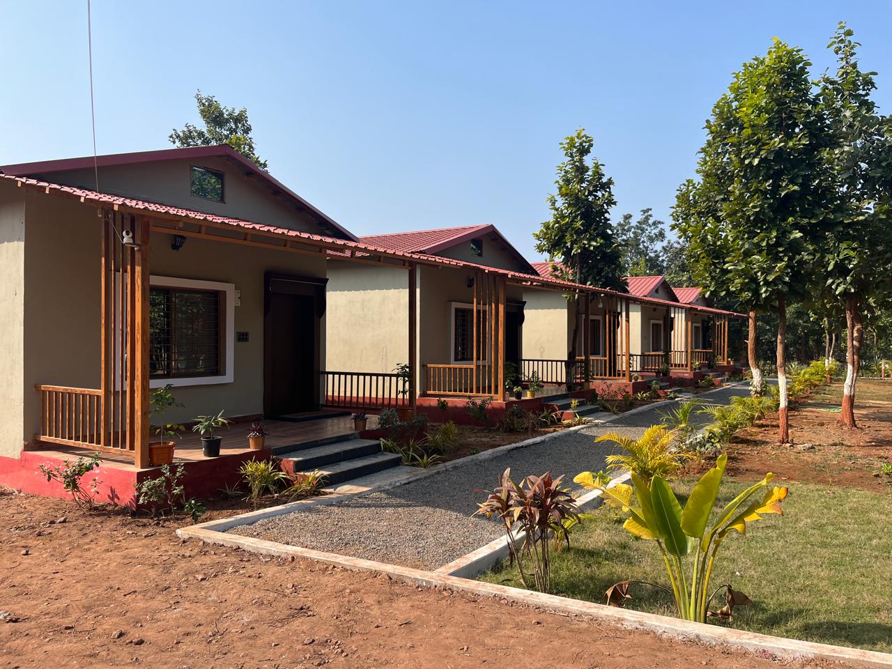 Cozy wooden cottage bedroom with forest view
